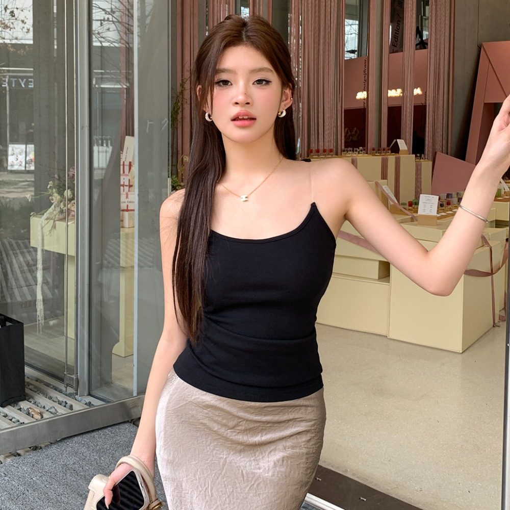 实拍2026春夏新款设计感视觉错位隐形鱼线吊带修身辣妹背心上衣女,女装/女士精品,背心吊带,淘宝优惠券,粉丝福利购,淘宝优惠卷