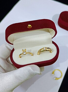 精致复古绒布戒指盒高档求婚钻戒收纳盒婚礼对戒盒子结婚道具交换