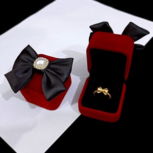 复古创意丝绒戒指盒高档缎面蝴蝶结钻对戒戒盒子求婚结婚道具交换