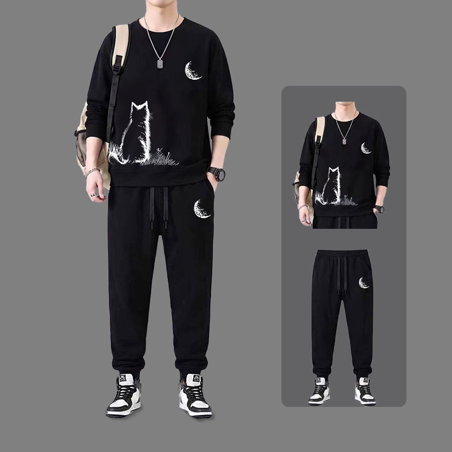 长袖长裤纯棉卫衣套装男秋季2026新款宽松束脚裤休闲运动两件套