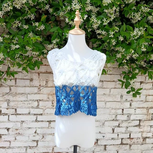 传统手工扎染春夏短款背心马甲女装复古慵懒设计感镂空花百搭马夹