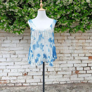 传统手工扎染春夏短款背心马甲女装复古慵懒设计感镂空花百搭马夹