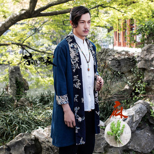 春冬浮世绘道袍中国风男装披风斗篷式古风男士中长款风衣外套汉服
