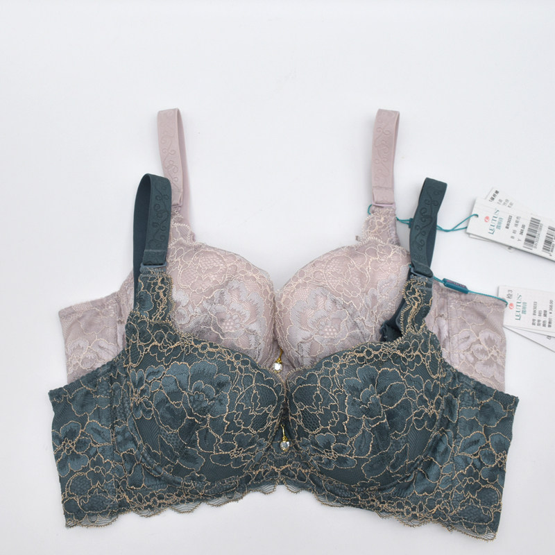内衣女蕾丝大胸显小薄款abc杯有钢圈收副乳调整型文胸露*诗bw3033