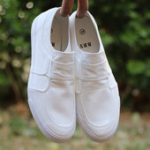 单鞋 一步赢白色帆布鞋 BBY小白鞋 透气休闲一脚蹬懒人男布鞋 男韩版