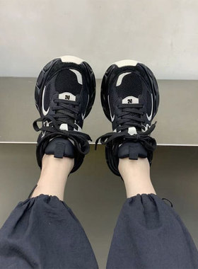 2025春季新款时尚真皮松糕休闲运动鞋潮流百搭小个子厚底老爹鞋女