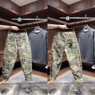 美式复古冬季痞帅高级感迷彩设计男士加绒牛仔裤结构弯刀小脚长裤