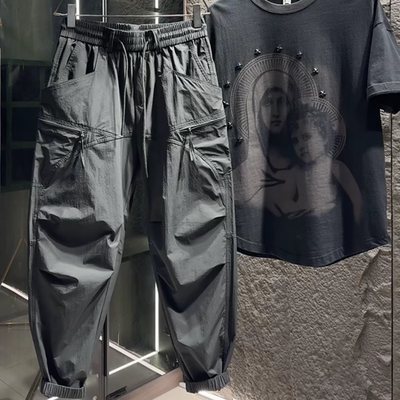 韩版束脚裤轻奢小众设计感长裤早秋款潮流时尚休闲裤男百搭工装裤