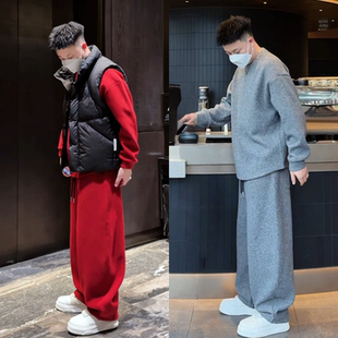 高级感冬季加绒男士套装慵懒风卫衣长裤保暖运动休闲百搭两件套潮