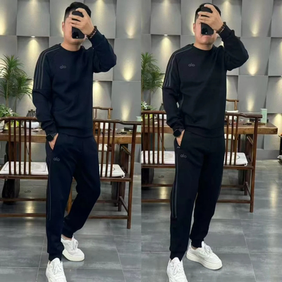高品质秋季新款运动套装男士束脚裤卫衣三条杠休闲裤两件套男女款