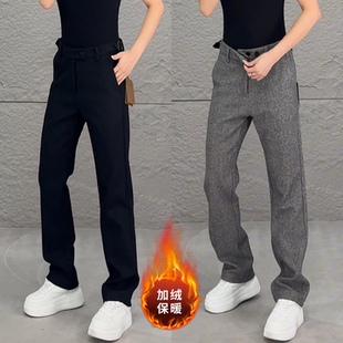 秋冬新款商务风加绒保暖休闲裤秋季潮牌时尚男款直筒百搭潮流长裤
