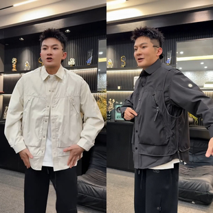 秋季新款翻领外套欧货男士时尚休闲上衣百搭简约夹克男装高品质潮