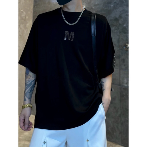 轻奢时尚男休闲百搭纯色烫钻上衣