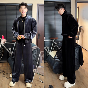 高品质男士老钱风时尚加棉外套冬季轻奢商务舒适高级感设计感套装