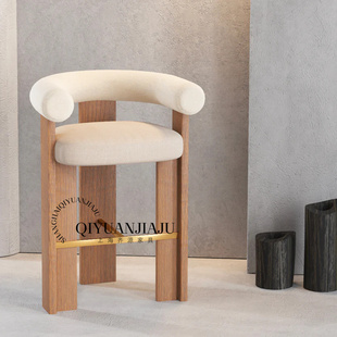 吧椅北欧复古奶油风吧台椅家用岛台餐椅靠背扶手高脚椅前台会客椅