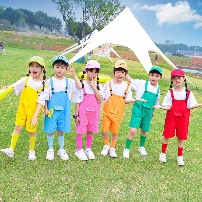 六一儿童背带短裤糖果色套装夏季儿童演出服