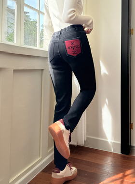 香依雅园 2025冬季新款200斤胖MM高腰显瘦加绒牛仔小脚裤69050-2