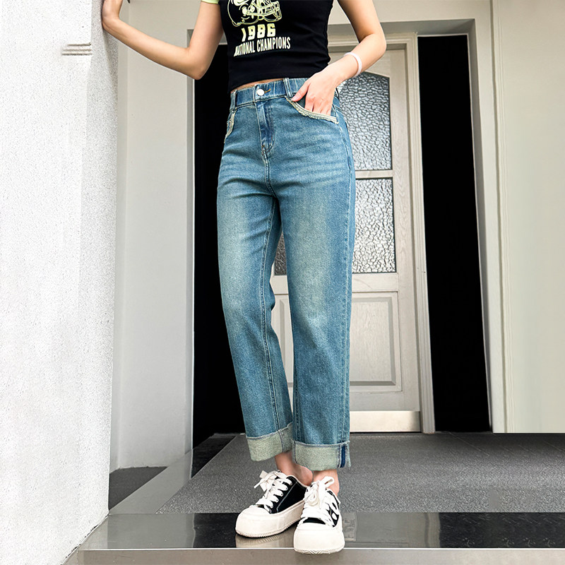 香依雅园 2025夏季新款胖MM大码宽松显瘦高腰牛仔烟管裤女56116