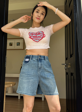 香依雅园 2025夏季新款200斤胖MM宽松休闲弹力牛仔短裤56083
