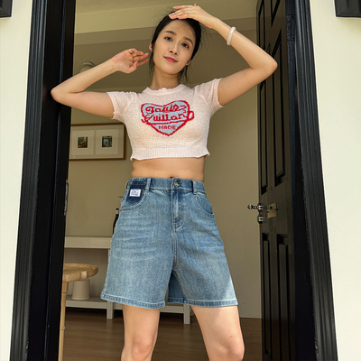 香依雅园 2025夏季新款200斤胖MM宽松休闲弹力牛仔短裤56083