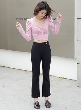 香依雅园 2023夏季新款黑色九分哈伦裤女宽松显瘦八分休闲裤36227