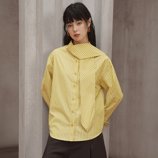 咖沫原创知识分子衬衫法式高级感衬衣复古风条纹两穿上衣