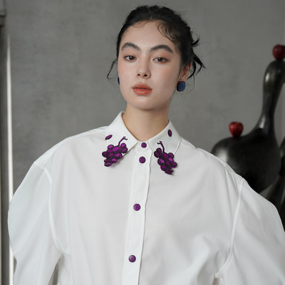 咖沫原创复古立体刺绣长袖衬衫女