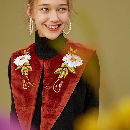 咖沫原创复古刺绣百搭丝绒假领子