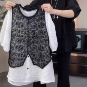 上衣 宽松遮肉百搭五分袖 欧货2025新款 洋气时髦拼接蕾丝假两件衬衫