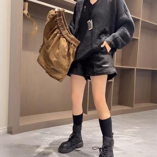 女a字休闲阔腿裤 欧货2025秋冬新款 高腰宽松皮标破边洗水牛仔短裤