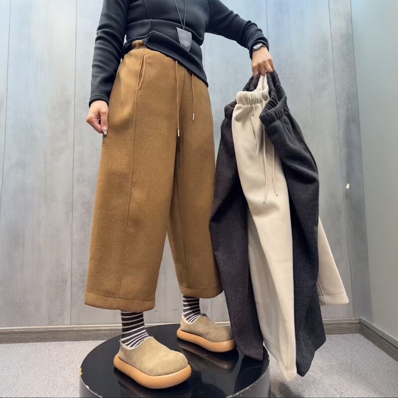 小个子毛呢裤加绒阔腿裤山本裤女