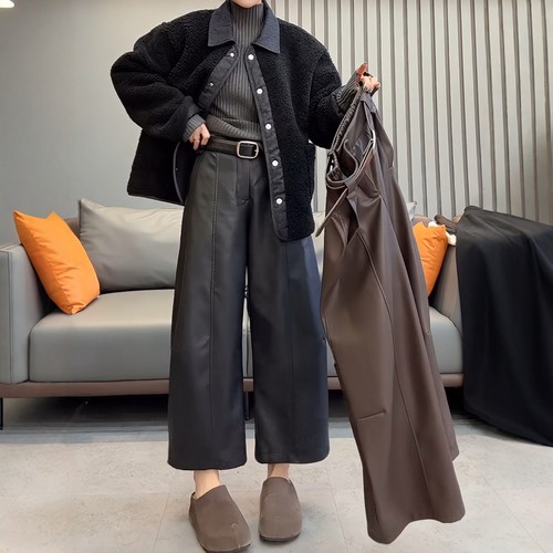 小个子高级感穿搭蛋白皮裤阔腿裤