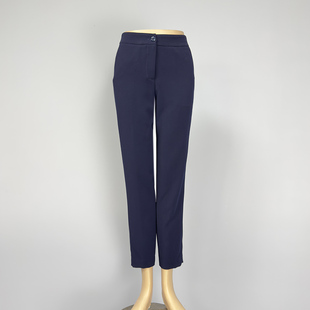 女夏季 新款 休闲修身 藏青色雪纺西装 包臀铅笔裤 小脚裤 职业装 九分裤