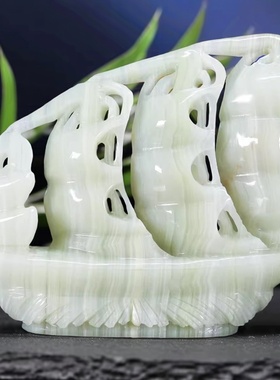 天然玉石一帆风顺帆船摆件客厅装饰品公司乔迁新居开业办公室摆设