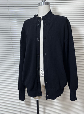 人鱼 时髦极简row风宽松羊毛毛衣女秋冬季百搭休闲黑色羊毛开衫