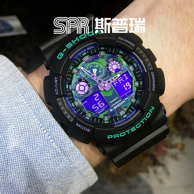 G-SHOCK海洋之心手表男运动双显黑紫电子表GA-100BL-1B