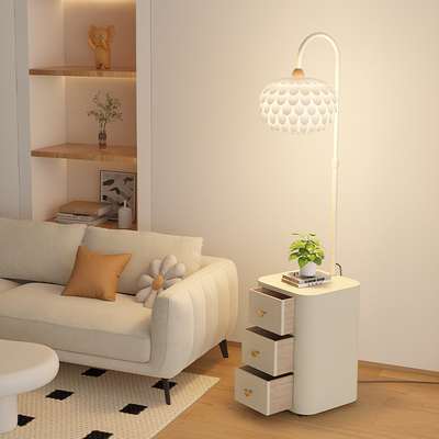 奶油风落地灯带抽屉置物架法式中古风客厅沙发旁边卧室床头柜台灯
