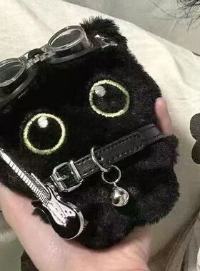 朋克小黑猫玩偶摇滚黑猫毛绒挂件包包挂饰可爱钥匙扣礼物闺蜜情侣