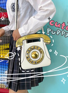 Coreland 搞怪数字电话机斜挎包千禧年Y2K复古座机电话亮片包包