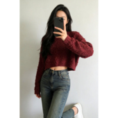 高级感 新年红色保暖颗粒圈圈毛衣女套头针织衫 显瘦毛绒上衣