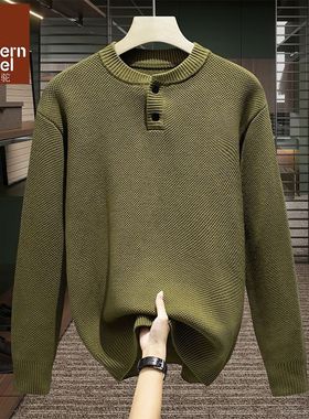 cleanfit圆领灰色针织衫男士秋季搭配宽松纽扣轻熟风帅气毛衣外套