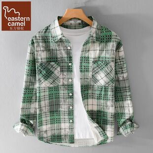 衬衫 格子简约潮百搭长袖 纯棉舒适清新休闲衬衣 男装 东方骆驼春秋季