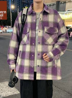 东方骆驼美式复古翻领格子