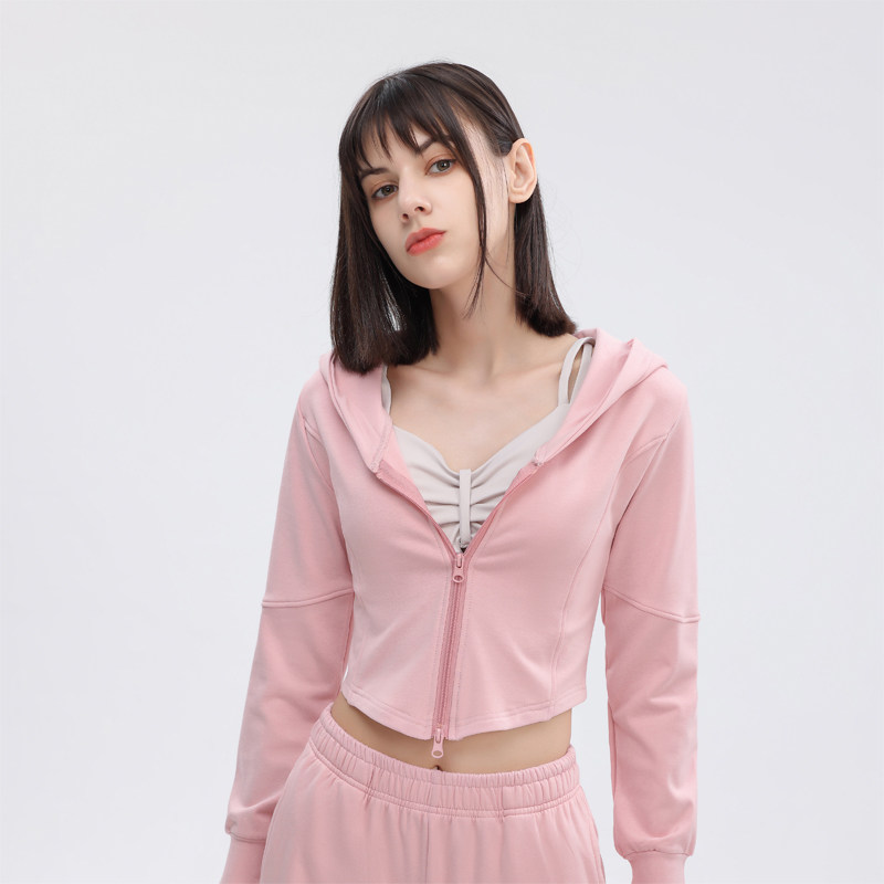 颖速新款连帽卫衣体育跑步运动短款上衣瑜伽服健身服女士长袖外套