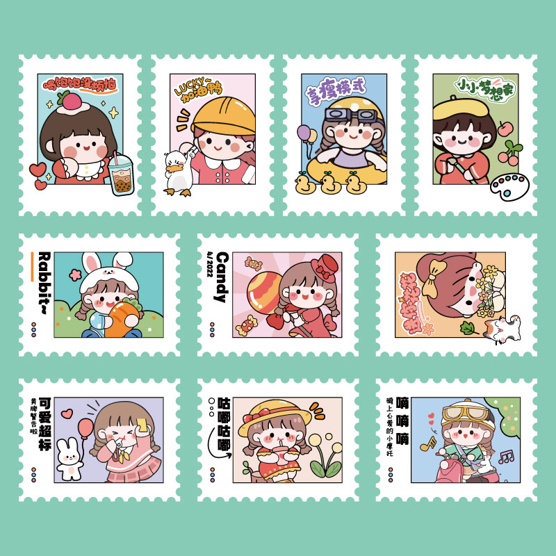 邮票插画人物卡通手账贴纸