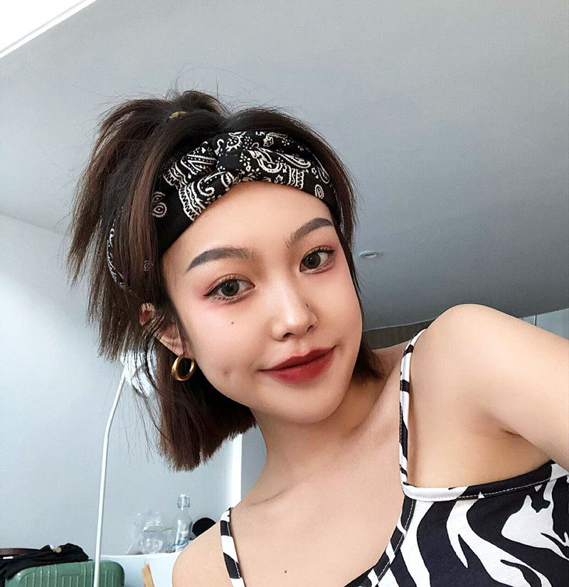 发带女ins潮人hiphop复古网红腰果花发箍运动头巾吸汗发卡头套潮