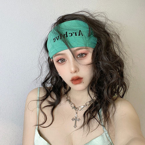 纯欲风字母冰丝薄款发带发箍头巾