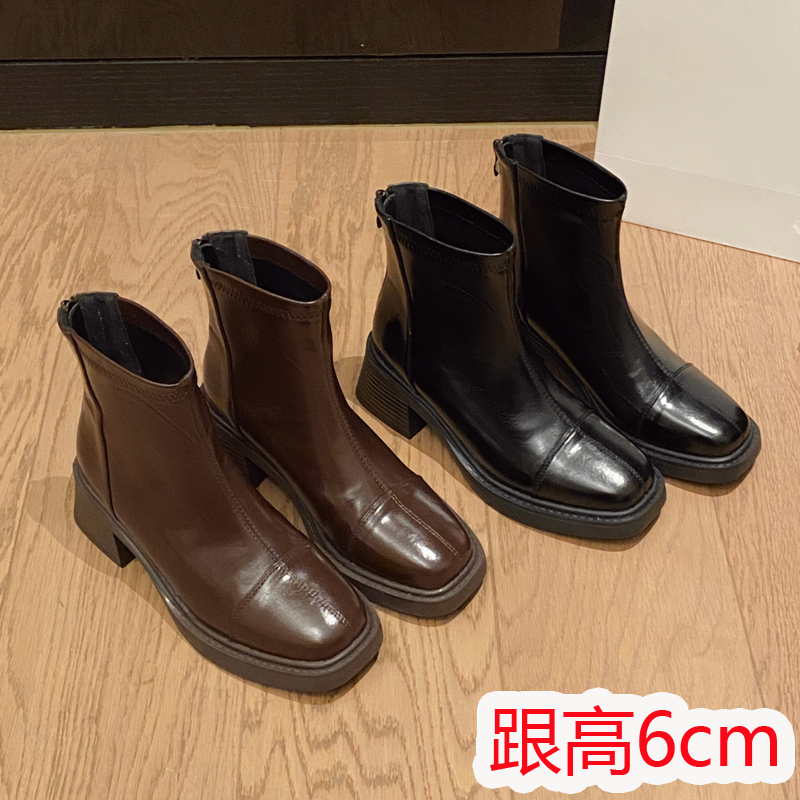 洋气小短靴秋冬马丁靴单靴后拉链