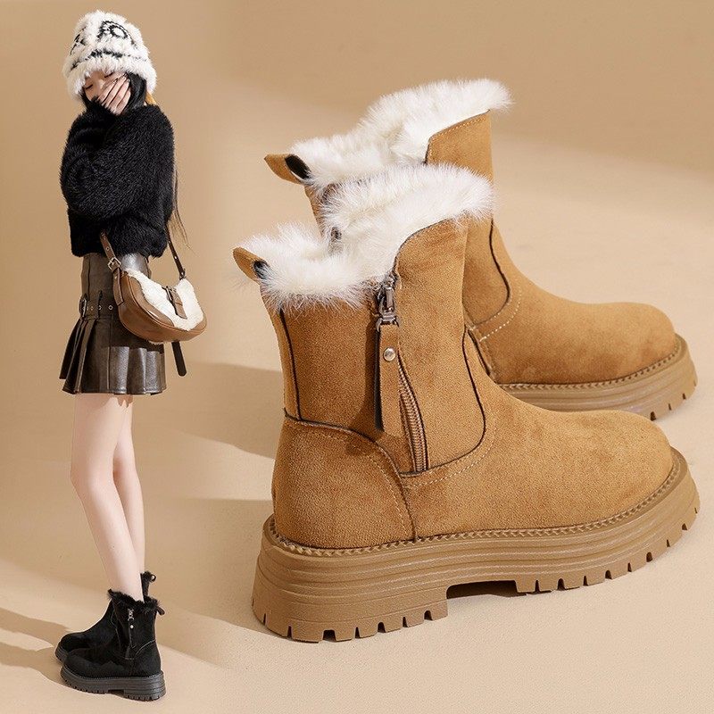 真皮雪地靴女款2025新款冬季加厚皮毛一体厚底加绒增高保暖马丁靴