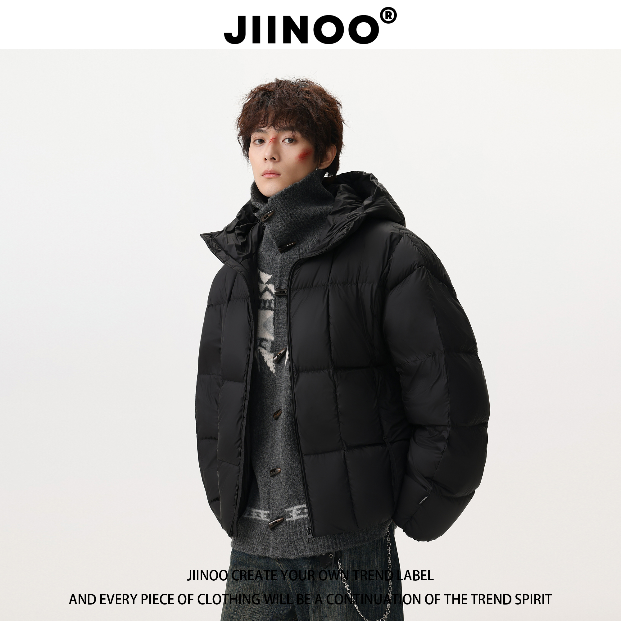 JIINOO90白鸭绒连帽羽绒服